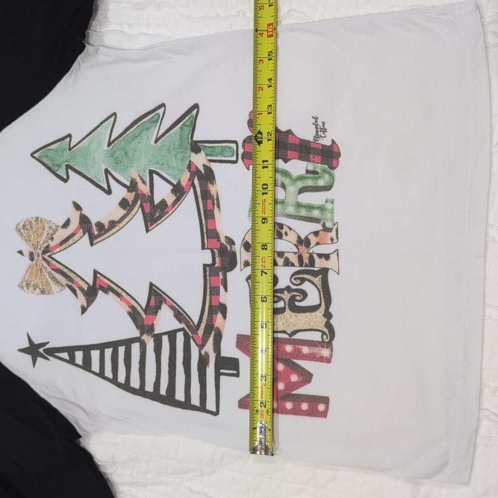 Bella Canvas Black and White 3/4 Sleeve Tee with Festive Graphic - Picture 6 of 11
